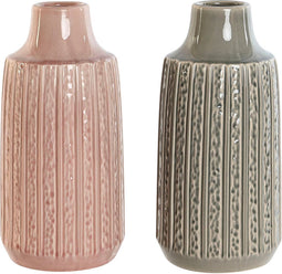 Vaas Home ESPRIT Grijs Roze Porselein 15 x 15 x 31 cm (2 Stuks)