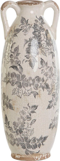 Vaas Home ESPRIT Wit Bruin Grijs Keramiek Blad van een plant 13 x 13 x 35 cm