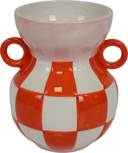 Vaas - Kan - Keramiek - Oranje/Roze -14,5x14x17cm