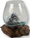 Vaas op Wortelhout - ø10x12 - Naturel - Teakhout/glas