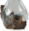Vaas op wortelhout- ø20x25 - Naturel - Teakhout/glas
