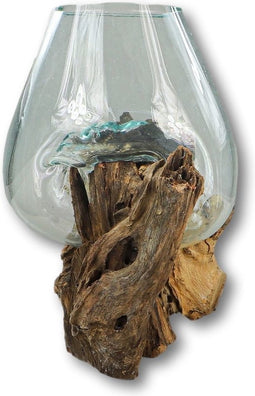 Vaas op wortelhout- ø25x30 - Naturel - Teakhout/glas