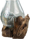 Vaas op wortelhout- ø25x30 - Naturel - Teakhout/glas