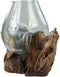 Vaas op wortelhout - ø30x23 - Naturel - Teakhout/glas