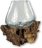 Vaas op wortelhout - ø30x23 - Naturel - Teakhout/glas