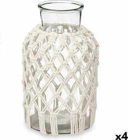 Vaas Wit Stof Glas 18,5 x 30,5 x 18,5 cm (4 Stuks) Macramé