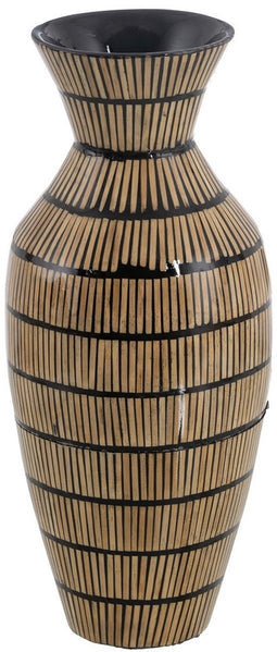 Vaas Zwart Beige Bamboe 22 x 22 x 52 cm
