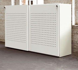 Akoestische schuifdeurkast breed 200CM diep 48CM hoogte 122CM bladkleur Speciale Kleur framekleur Antraciet (Ral 7016)