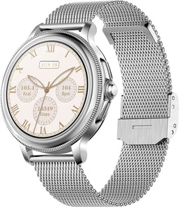 Valante EliteX Smartwatch - Smartwatch Dames - Zilver staal - 40 mm - Stappenteller - Hartslagmeter - Saturatiemeter - Bellen via Bluetooth