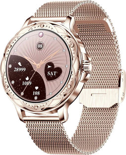 Valante EvoX Smartwatch - Smartwatch Dames - Rosé goud staal - 40 mm - Stappenteller - Hartslagmeter - Bloeddrukmeter - Bellen via Bluetooth