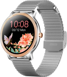 Valante Luxe Smartwatch - Smartwatch Dames - Zilver staal - 42 mm - Stappenteller - Hartslagmeter - Bloeddrukmeter - Saturatiemeter