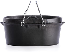 Valhal Outdoor Braadpan / Dutch Oven 9L - Gietijzer, Ovaal, grill deksel, zonder pootjes - VH9L