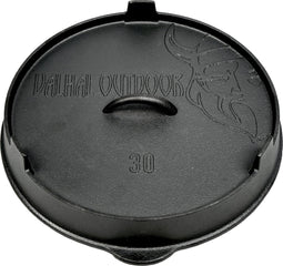 Valhal Outdoor - gietijzeren deksel voor skillet / koekenpan 30cm - kan ook als grillpan gebruikt worden, VH.LID30