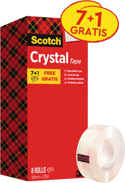 Value Pack: 7 x Scotch® Crystal Tape, Kartonnen Toren, 19 mm x 33 m + 1 Rol GRATIS