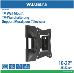 Valueline VLM-MFM11 TV Muurbeugel Draai- en Kantelbaar 10 - 32 " 30 kg Zwart