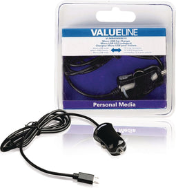 Valueline Vlmb60890B10 Micro-Usb-Autolader Micro Usb Male - 12V Autoaansluiting 1,00 M Zwart 2.1A