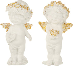 J-Line figuur Engel Staand - polyresin - wit/goud - large - 2 stuks