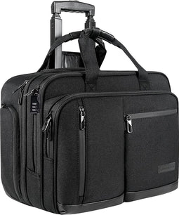 VANKEAN 17,3 inch laptoptas met wieltjes voor heren, stijlvolle handbagage-aktetas, laptoptas, waterdicht, met wieltjes, voor 's nachts, met RFID-vakken, voor reizen, werk en school, zwart