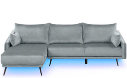 VARDE - Hoekbank 3-zits LED - Grijs - Rechterzijde - 245 cm - Fluweel