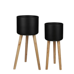 Mica Decorations Roselle Flower Pot - H66xØ28 cm - Black - Set of 2
