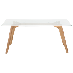 Beliani Dining Table Transparent 180 x 90 cm Glass Top Wooden Legs Rectangular Scandinavian Modern