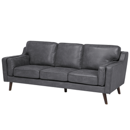 Beliani Sofa Grey 3 Seater Faux Leather Wooden Legs Classic