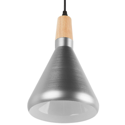 Beliani Pendant Lamp Silver Colour Metal Light Wood Bell Shape Task Lighting Modern