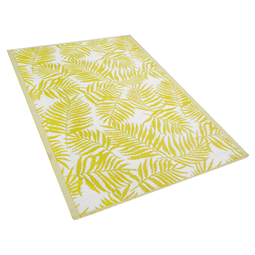 Beliani Outdoor Rug Mat Yellow Synthetic 120 x 180 cm Palm Leaf Floral Pattern Eco Friendly Modern