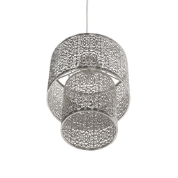 Beliani Pendant Lamp Silver Metal Drum Shape Metalwork Moroccan Style