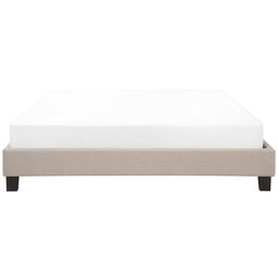 Beliani EU Super King Size Bed 6ft Beige Fabric Slatted Frame without Headboard