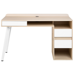 Beliani Desk Light Wood Veneer Top 130 x 60 cm White Metal Frame 3 Drawers