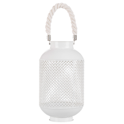 Beliani Lantern White Metal Openwork Base Rope Handle Single Candle Modern
