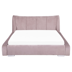 Beliani Bed Frame Pink Velvet EU King Size 5ft3 Slatted Base Upholstered Headboard Modern