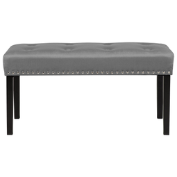 Beliani Bench Grey Velvet Upholstery Black Legs 51 x 102 x 43 cm Nailhead Trim Glam