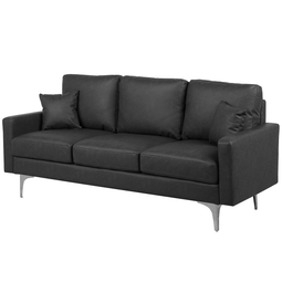 Beliani Sofa Grey Faux Leather 3 Seater Cushioned Seat and Back Metal Legs with Throw Pillows