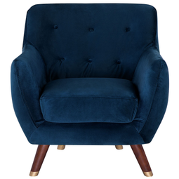 Beliani Armchair Navy Blue Velvet Button Tufted Back Wooden Legs