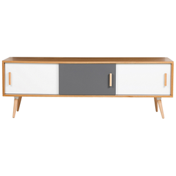 Beliani TV Stand Light Wood TV Up To 72ʺ Recommended 2 Sliding Doors Cabinets Scandinavian