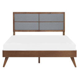 Beliani EU King Size Bed Dark MDF 5ft3 Frame with Upholstered Headrest and Slatted Base
