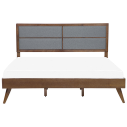 Beliani EU Super King Size Bed Dark MDF 6ft Frame with Upholstered Headrest and Slatted Base
