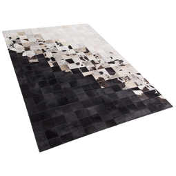 Beliani Rug White and Black Leather 160 x 230 cm Modern Patchwork Handcrafted Rectangular Carpet