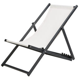 Beliani Deck Chair White with Black Aluminium Frame Folding Adjustable Sling Backrest Beach Coastal