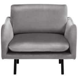 Beliani Armchair Grey Velvet Fabric Black Legs Modern Retro Style