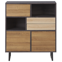 Beliani Sideboard Light Dark Wood 80 x 35 cm 2 Drawers 3 Cabinets with Shelves Storage