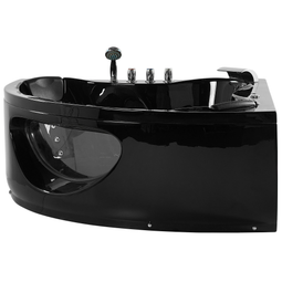 Beliani Corner Whirlpool Bath Black Sanitary Acrylic with LED Lights 10 Massage Jets Modern Style
