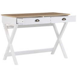 Beliani Home Office Desk White and Light Wood MDF 103 x 50 cm with Drawers Cross Legs