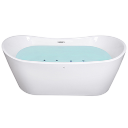 Beliani Freestanding Whirlpool Bath White Acrylic 1680 x 800 mm LED Lights Oval Single Water Jets