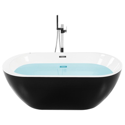 Beliani Whirlpool Bathtub Black Acrylic 1700 x 800 mm Freestanding Oval Tub with Jets and LED Lights
