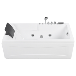 Beliani Whirlpool Bath White Acrylic 169 x 81 cm Left Hand Massage Jets Headrest LED Lights