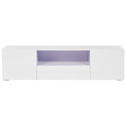 Beliani TV Stand White MDF High Gloss Cabinet Open Shelves 2 Cabinets 1 Drawer Minimalistic