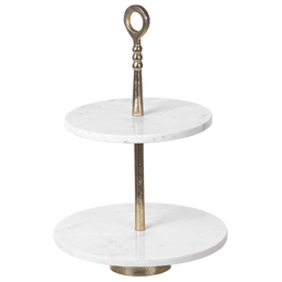 Beliani 2-Tiered Dessert Plate Gold and White Aluminium and Marble Modern Glam Design